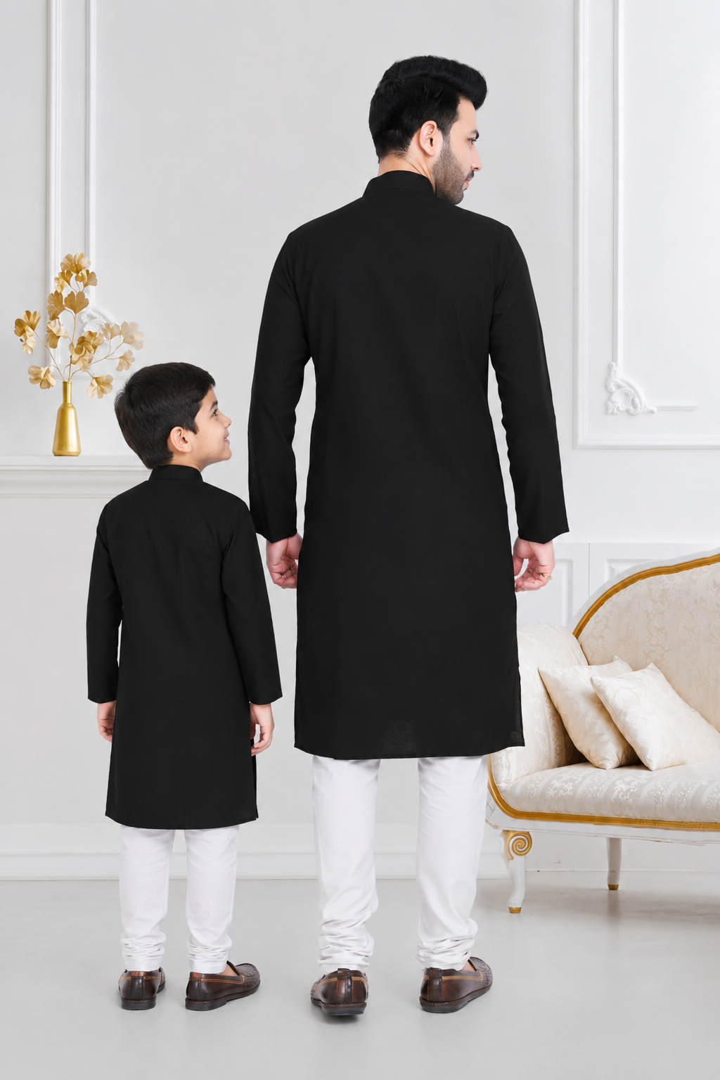 Father-Son Matching Kutchi Patchwork Black Ethnic Kurta (4053)