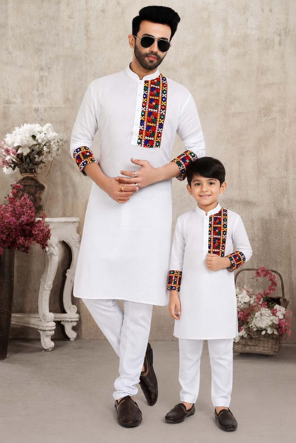 Royal White Father-Son Matching Kurta with Traditional Embroidery (4052)
