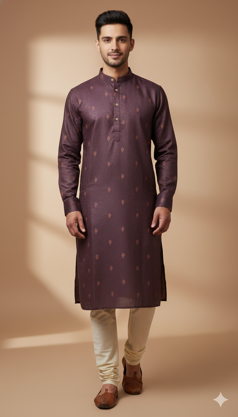 Wine Textured Motif Kurta (20216)