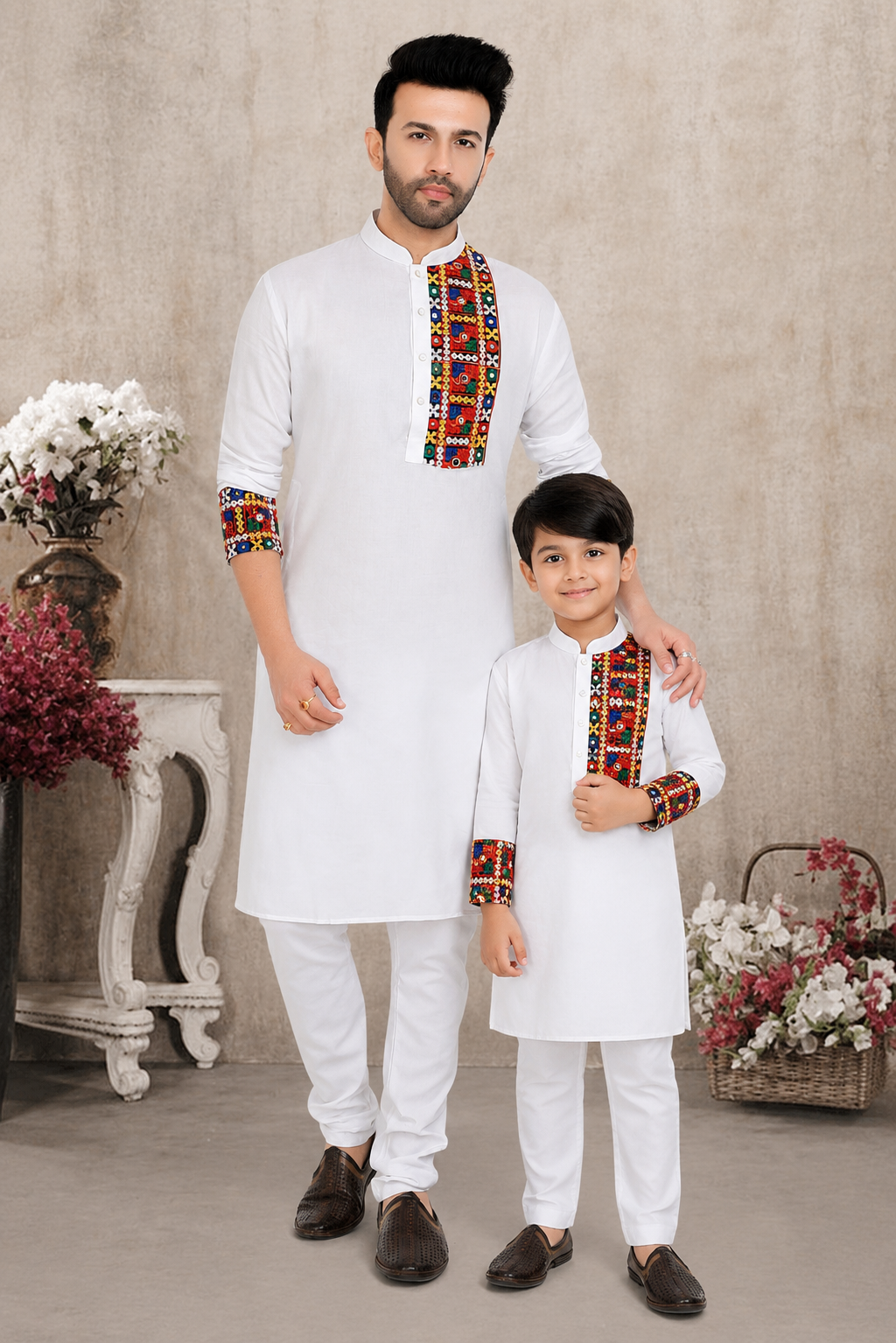 Royal White Father-Son Matching Kurta with Traditional Embroidery (4052)