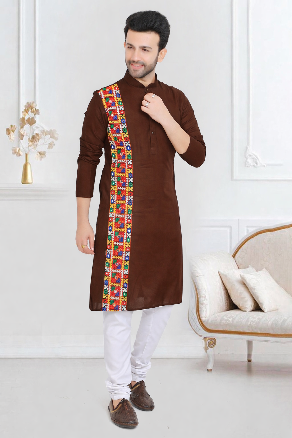 Brown Kutchi Traditional Men's Kurta - Stylish & Elegant(4053)