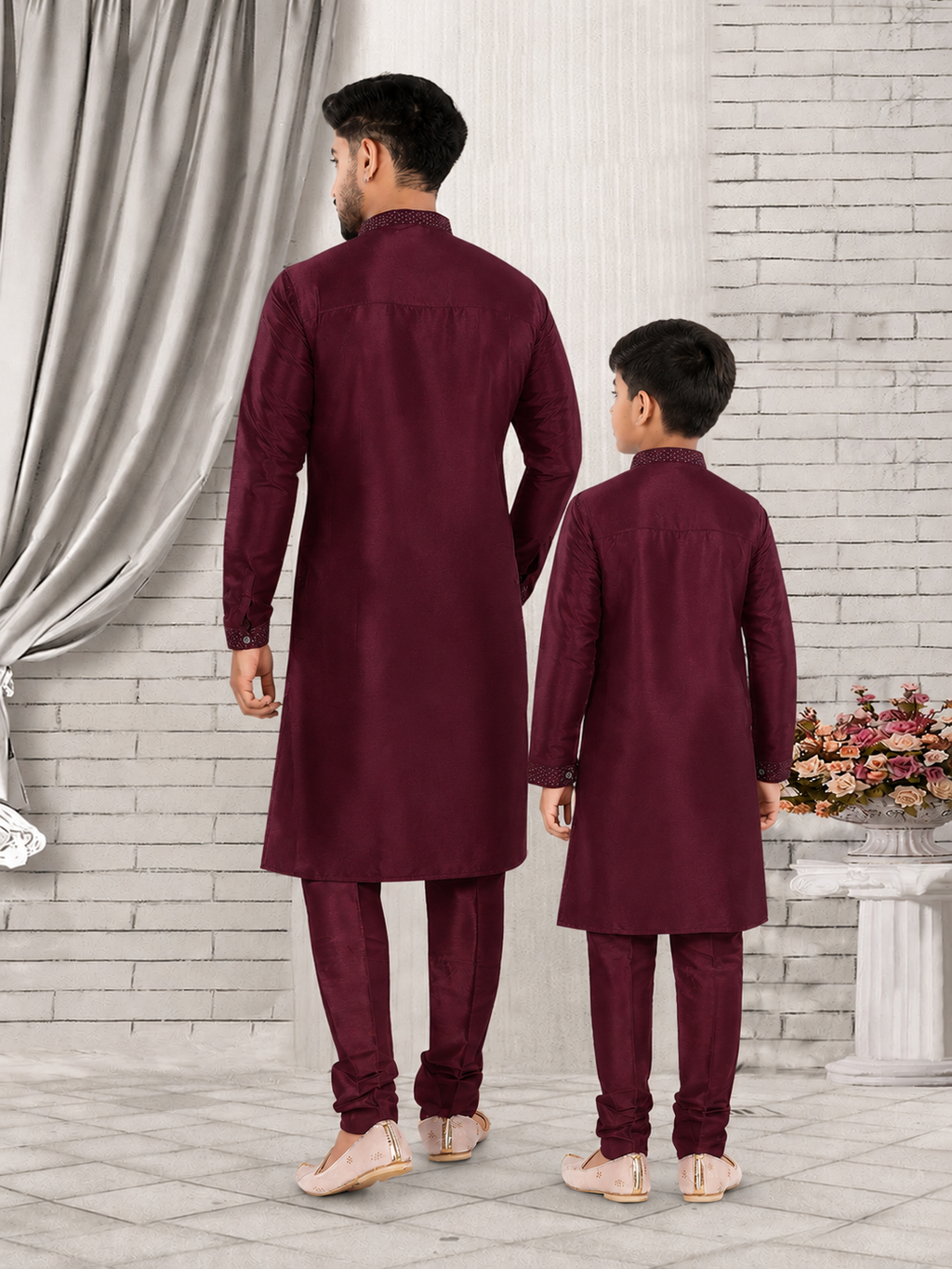 Royal Maroon Father-Son Kurta Set – Premium Ethnic Matching Outfit (K119)