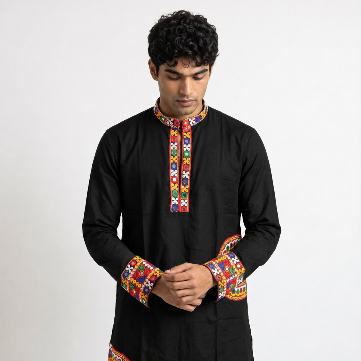 Black Kutchi Mirror-Work Kurta (2878)
