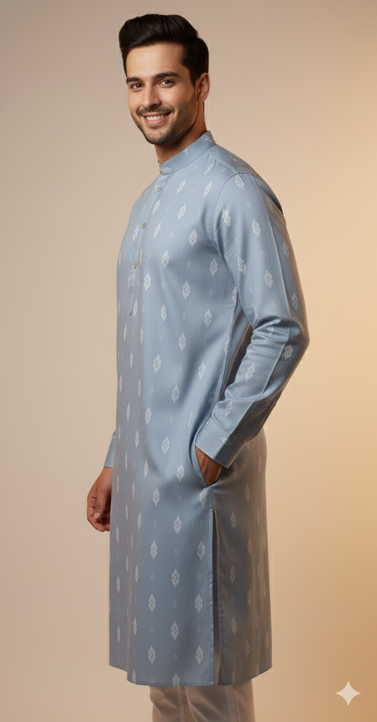 Steel Blue Minimal Motif Kurta (20265)