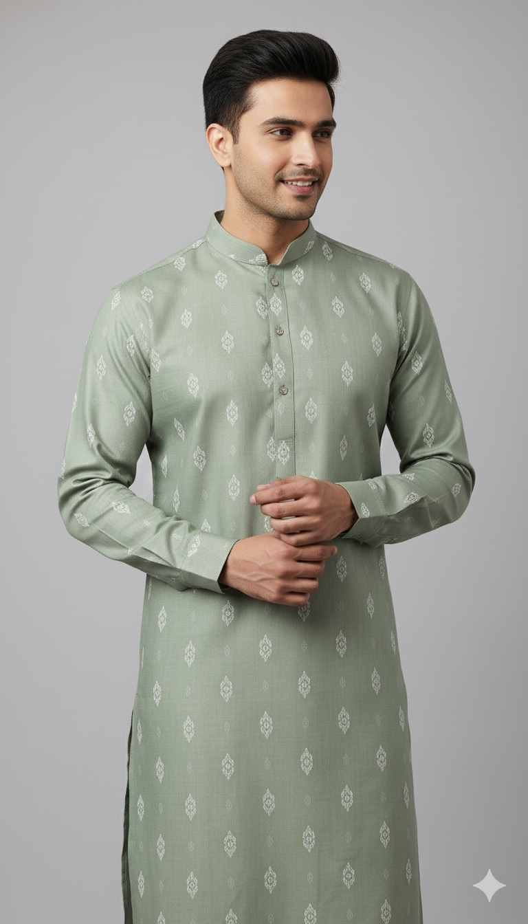 Sage Green Minimal Motif Kurta (20265)