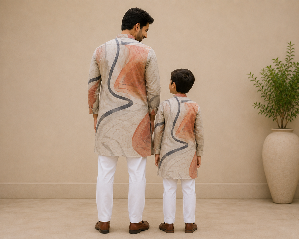 Mitsu Father-Son Abstract Print Kurta – Premium Festive Collection (6082)