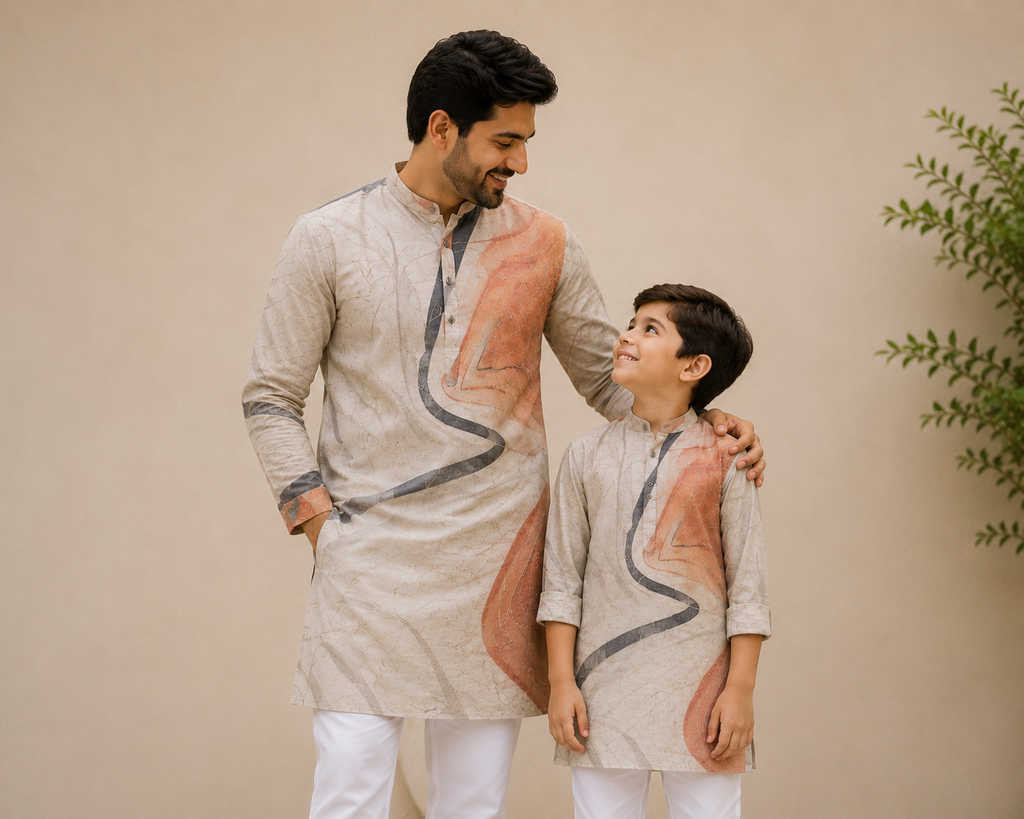 Mitsu Father-Son Abstract Print Kurta – Premium Festive Collection (6082)