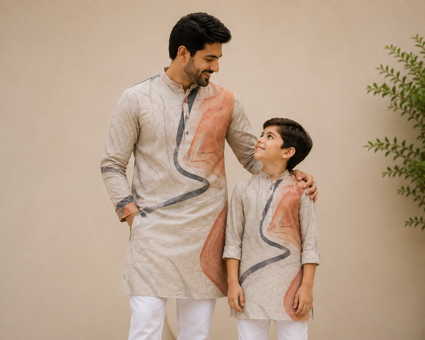 Mitsu Father-Son Abstract Print Kurta – Premium Festive Collection (6082)