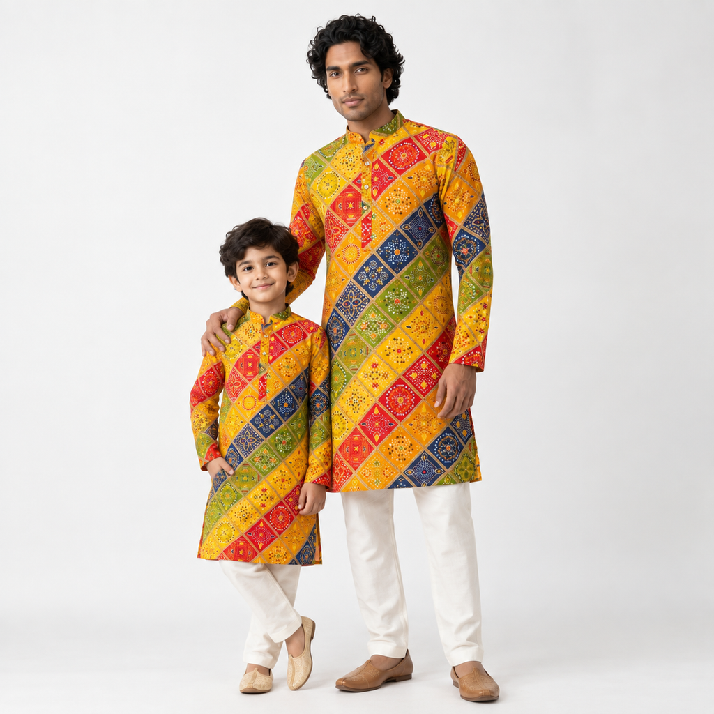 Father-Son duo Multicolor Patchwork Bandhani Printed Cotton (2227)