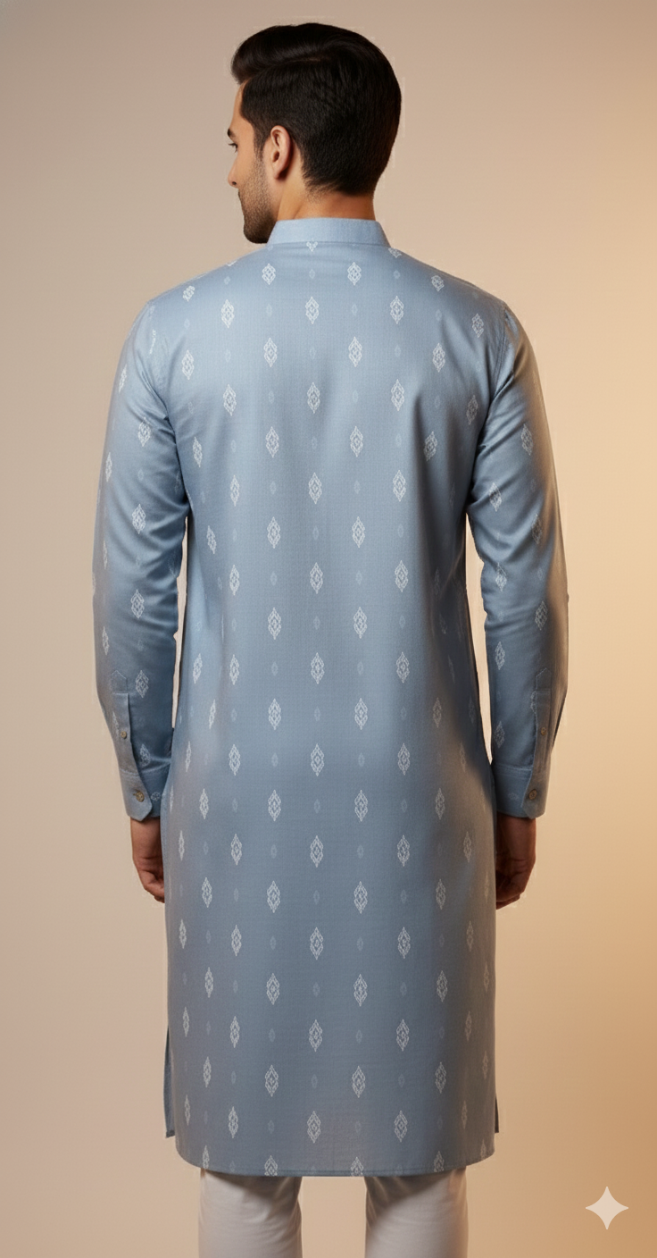 Steel Blue Minimal Motif Kurta (20265)