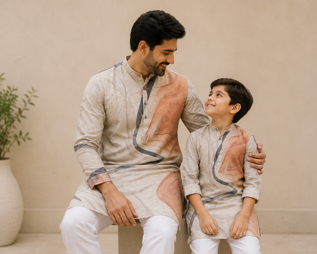Mitsu Father-Son Abstract Print Kurta – Premium Festive Collection (6082)