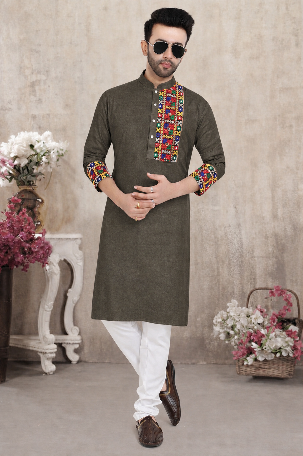Light Brown Kutchi Traditional Men's Kurta(4052)