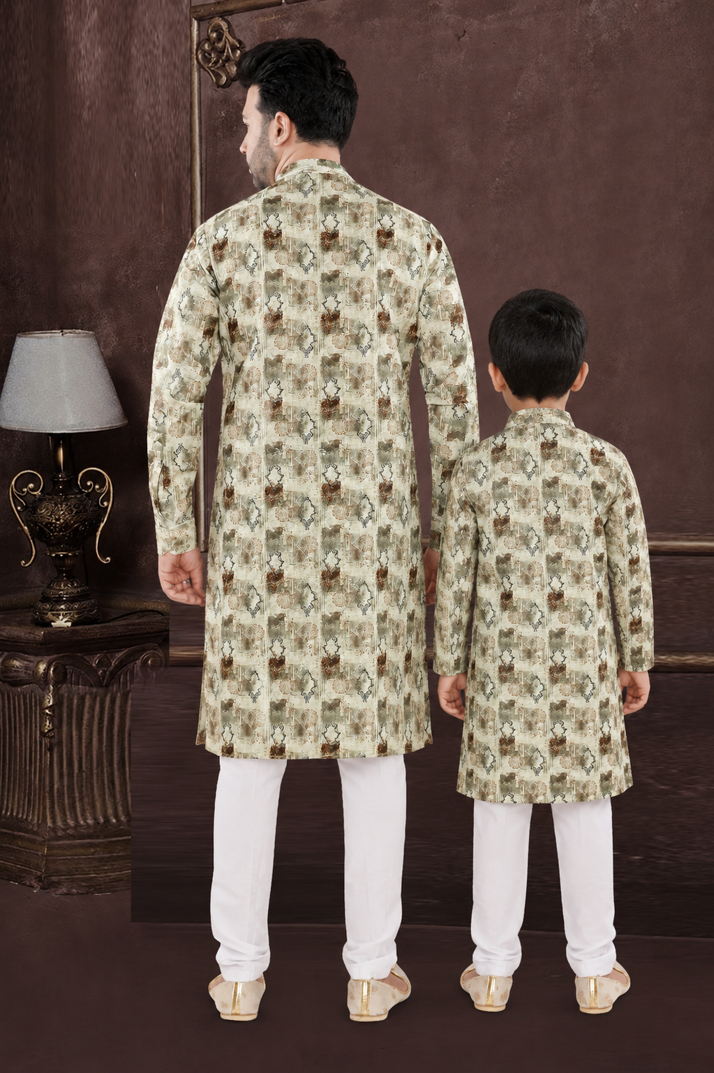 Royal Beige Printed Father-Son Kurta Set – Ethnic Festive Wear Collection (70114)