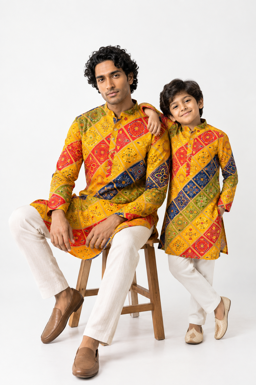 Father-Son duo Multicolor Patchwork Bandhani Printed Cotton (2227)