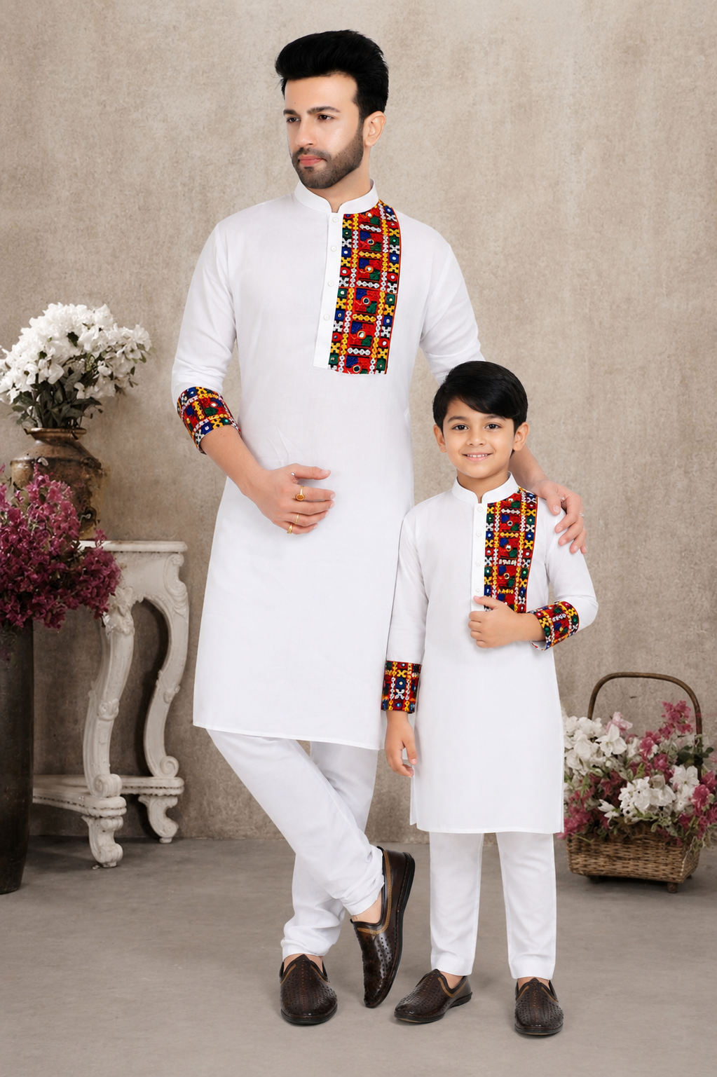 Royal White Father-Son Matching Kurta with Traditional Embroidery (4052)