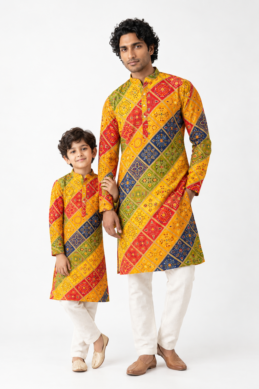 Father-Son duo Multicolor Patchwork Bandhani Printed Cotton (2227)