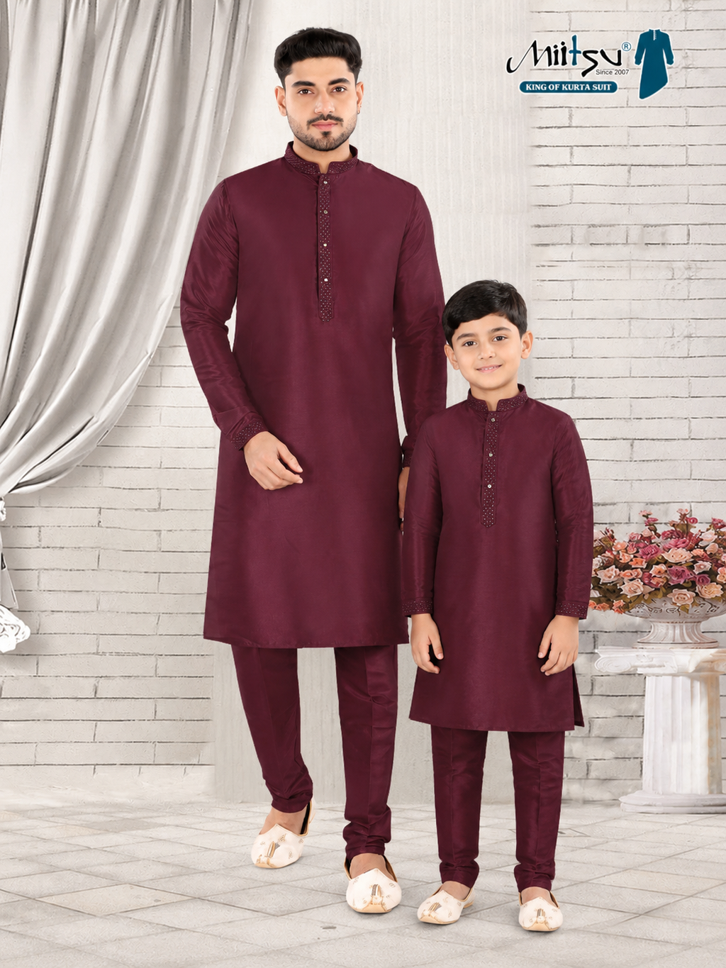 Royal Maroon Father-Son Kurta Set – Premium Ethnic Matching Outfit (K119)