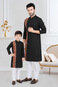 Father-Son Matching Kutchi Patchwork Black Ethnic Kurta (4053)