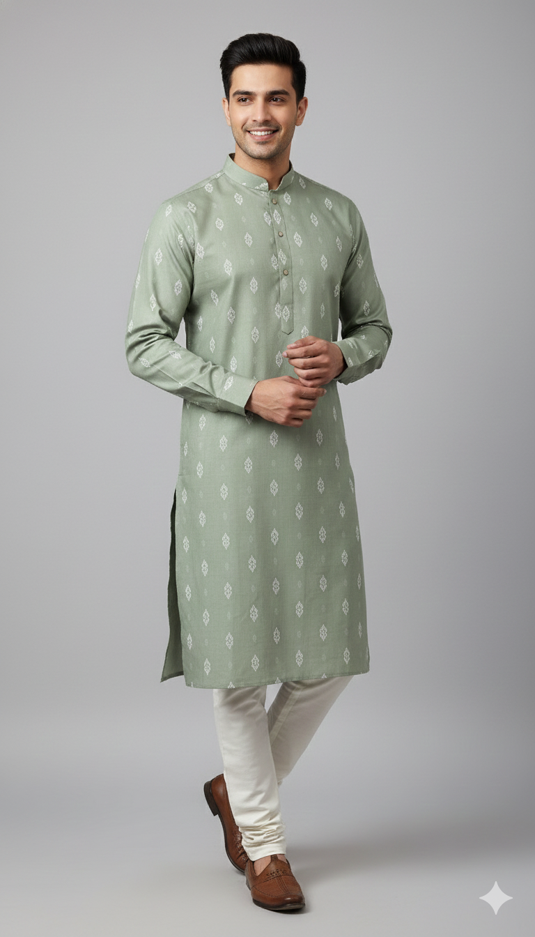Sage Green Minimal Motif Kurta (20265)