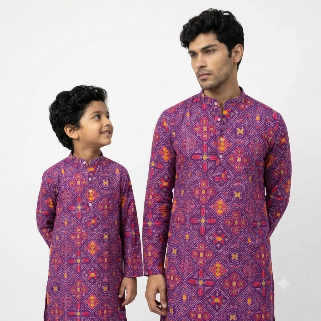 Royal Purple Bandhani Printed Twinning Cotton Kurta (2228)