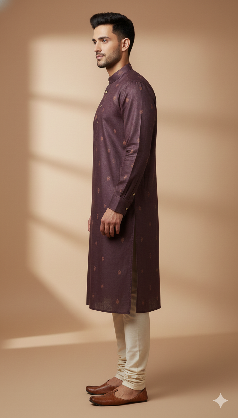 Wine Textured Motif Kurta (20216)