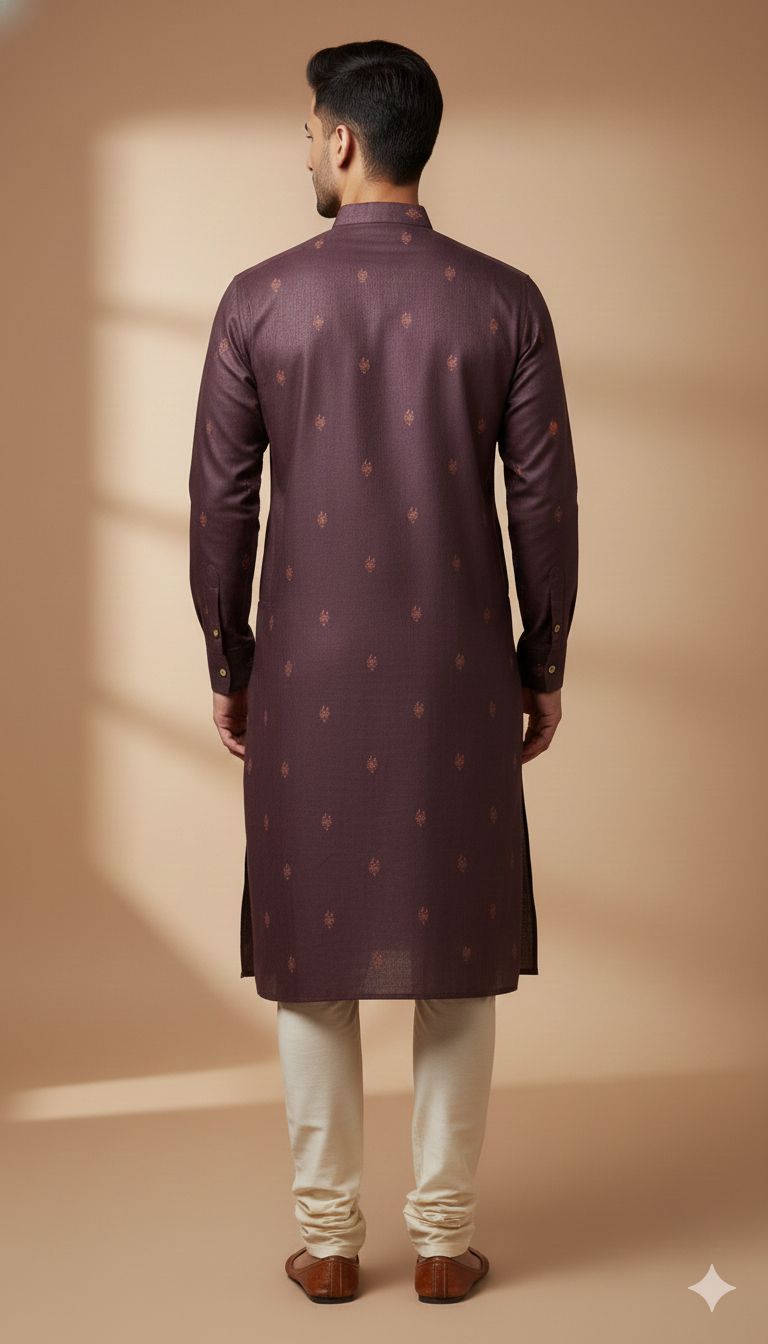 Wine Textured Motif Kurta (20216)