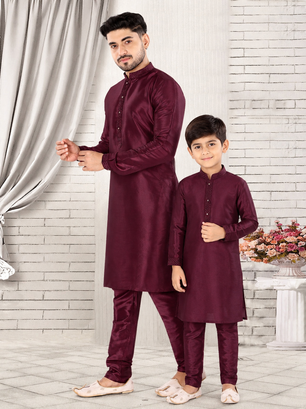 Royal Maroon Father-Son Kurta Set – Premium Ethnic Matching Outfit (K119)
