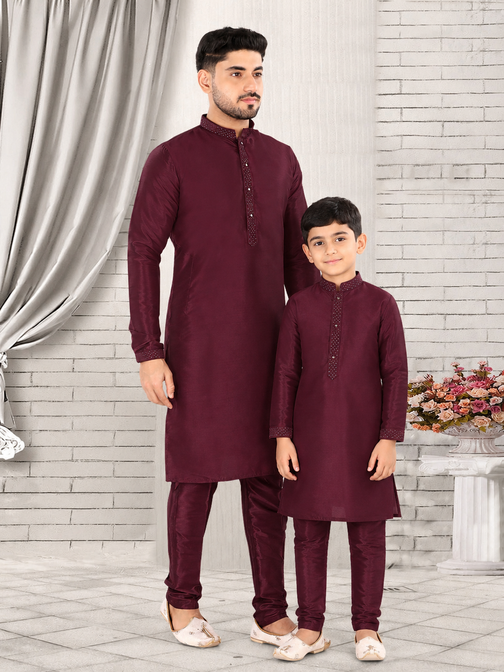 Royal Maroon Father-Son Kurta Set – Premium Ethnic Matching Outfit (K119)