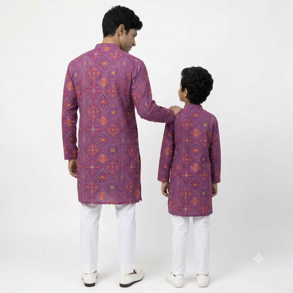 Royal Purple Bandhani Printed Twinning Cotton Kurta (2228)