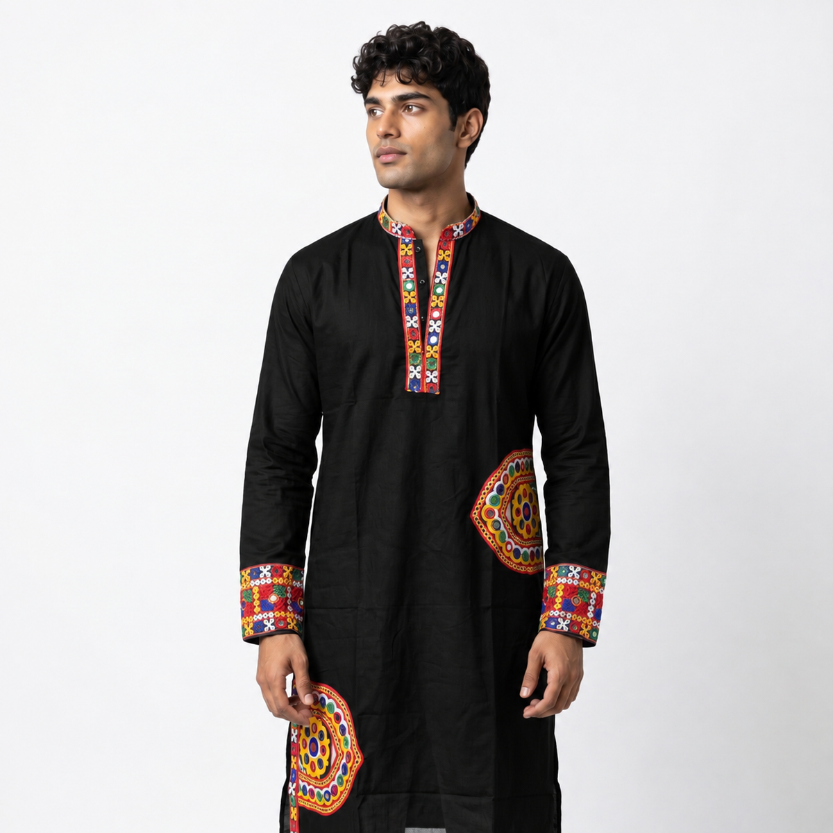 Black Kutchi Mirror-Work Kurta (2878)