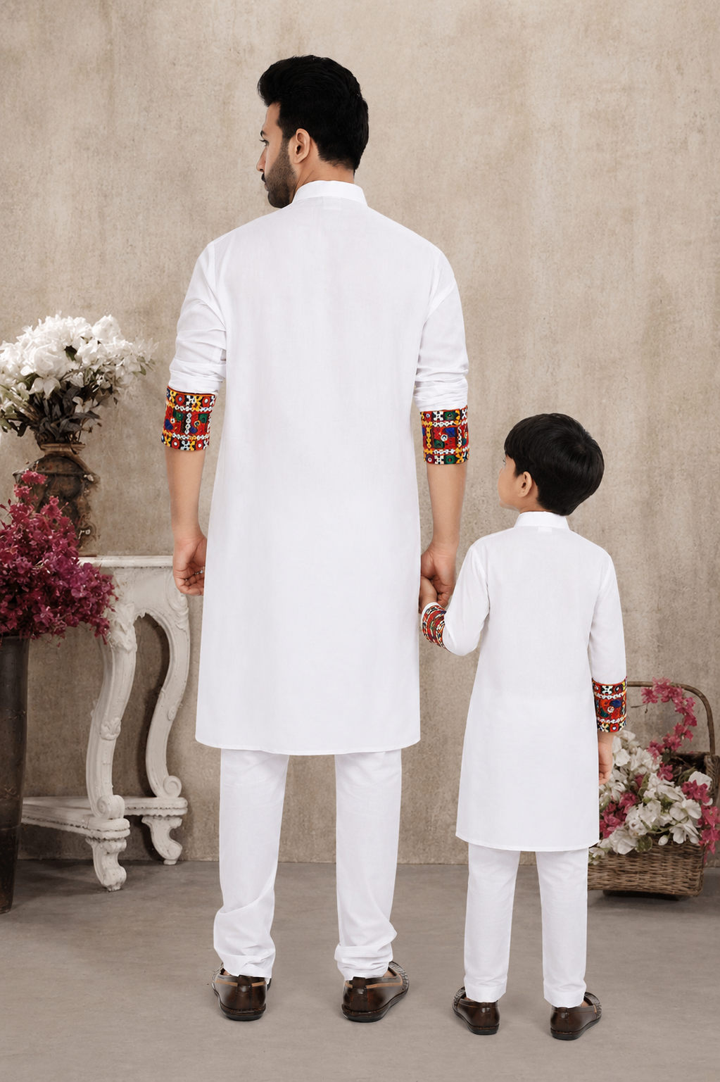 Royal White Father-Son Matching Kurta with Traditional Embroidery (4052)