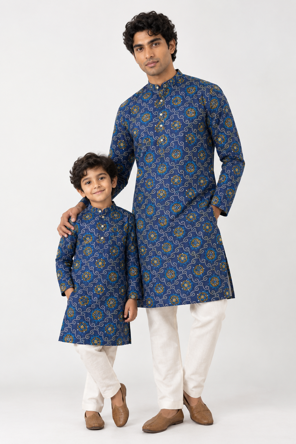 Father-son Twinning Blue Printed Cotton Kurta (2226)
