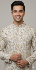 Ivory Meadow Kurta – Earthy Floral Elegance (20158)