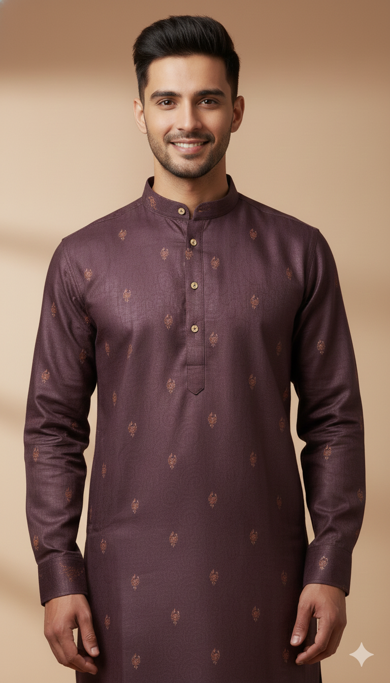 Wine Textured Motif Kurta (20216)
