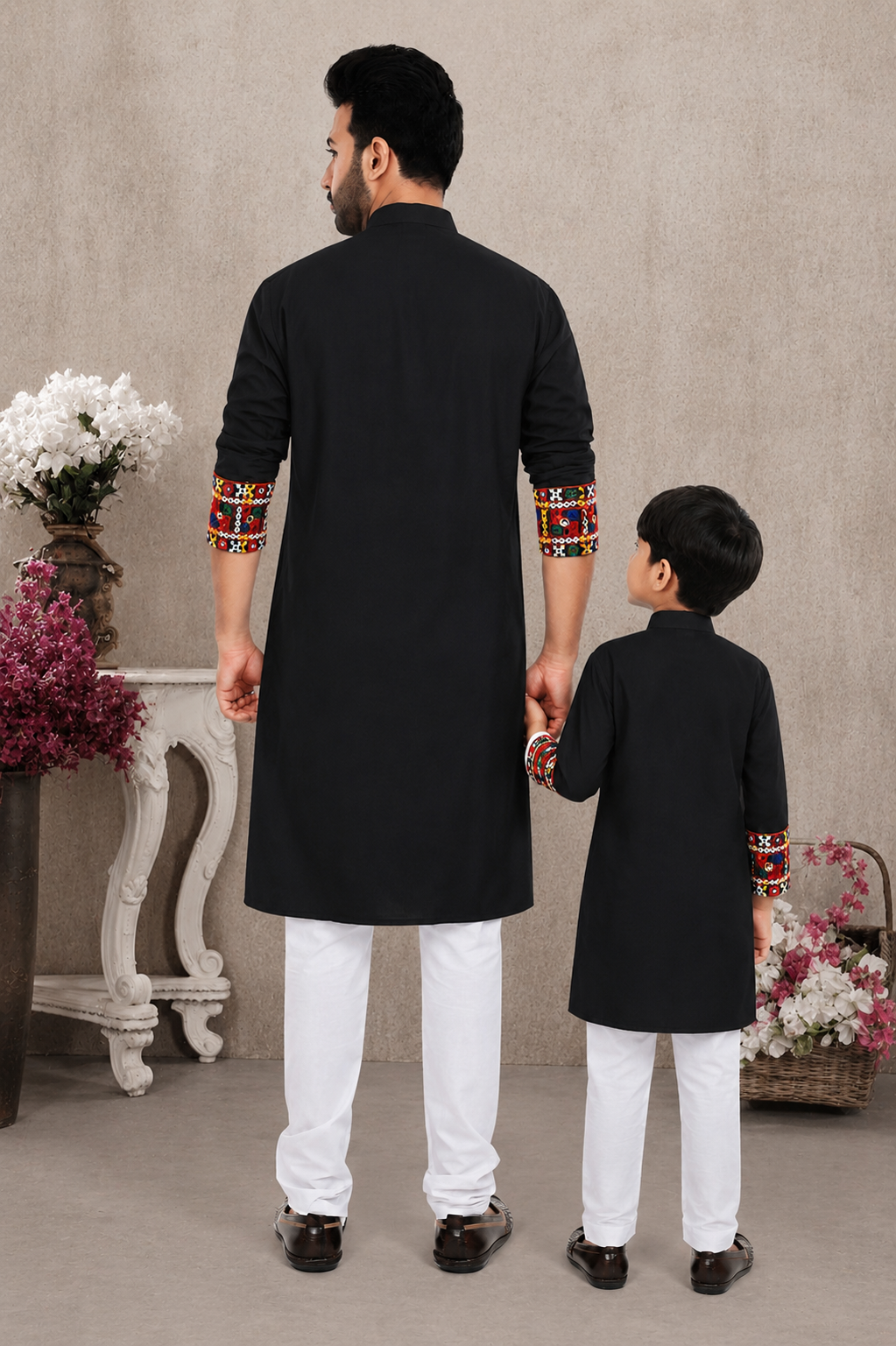 Midnight Black Father-Son Matching Kurta with Heritage Embroidery (4052)